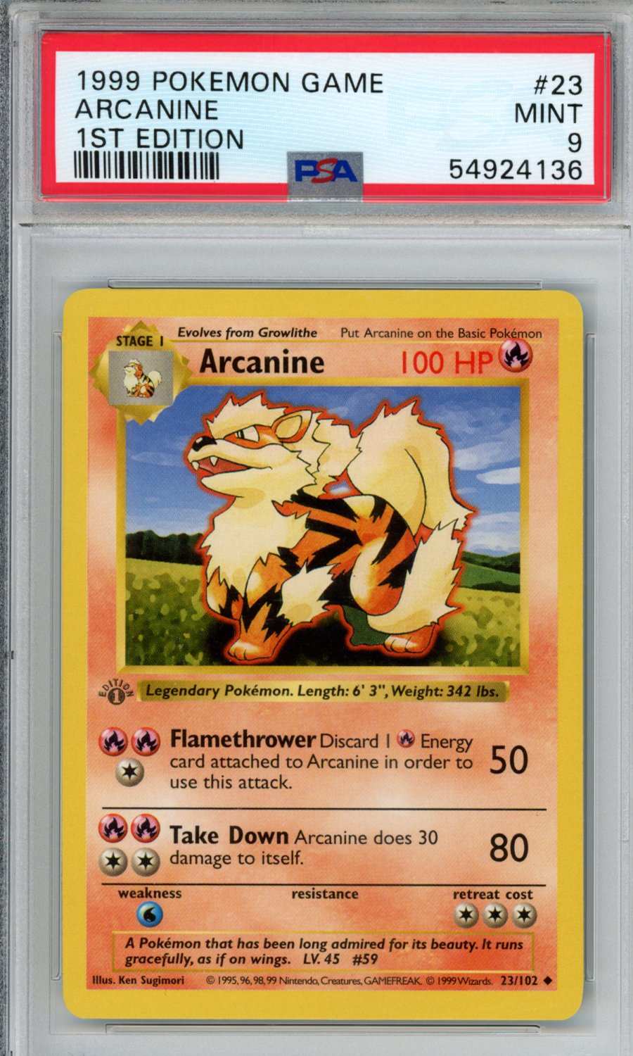 PokéMon TCG Arcanine #23 1ST Edition PSA 9