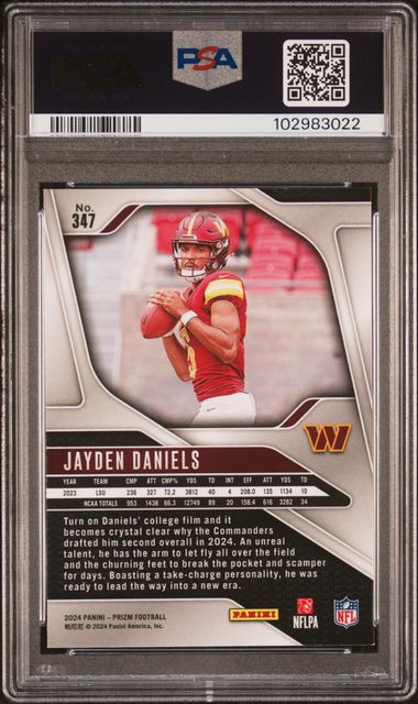 2024 PANINI PRIZM JAYDEN DANIELS #347 PSA MINT 9