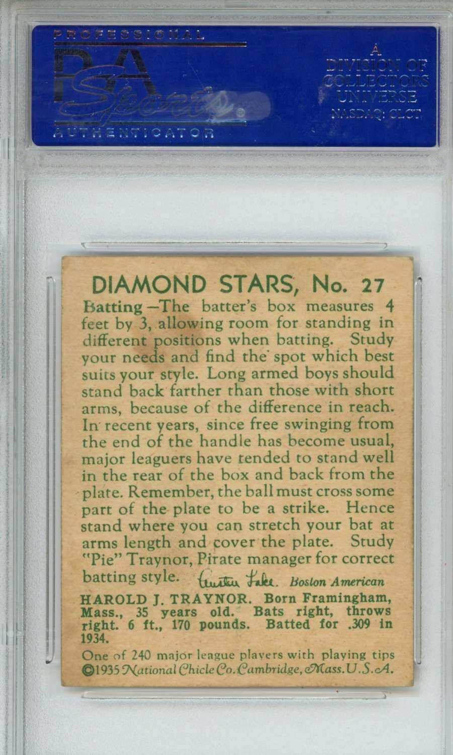 1935 Diamond Stars Pie Traynor #27 PSA 6