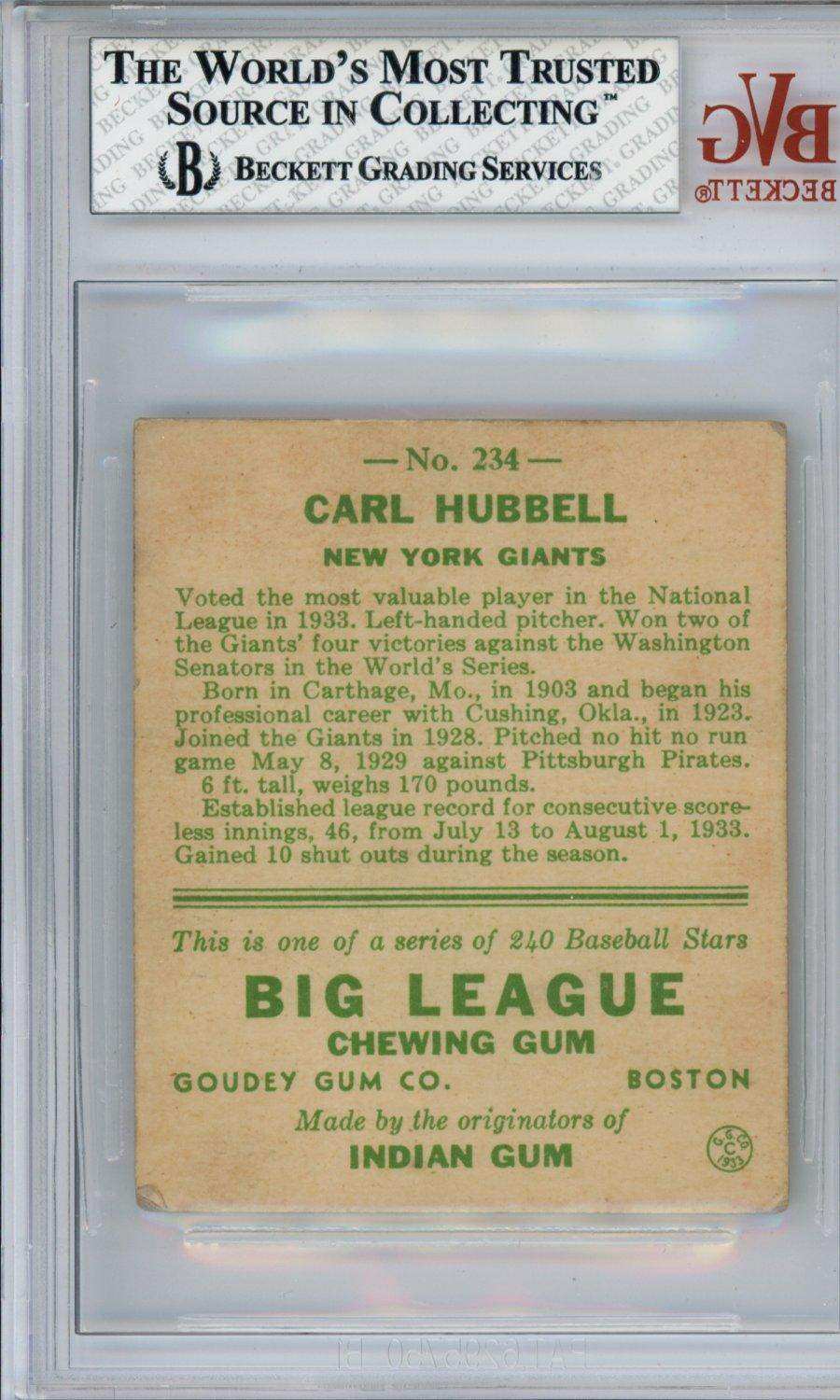 1933 Goudey Carl Hubbell RC #234 BGS 2.5