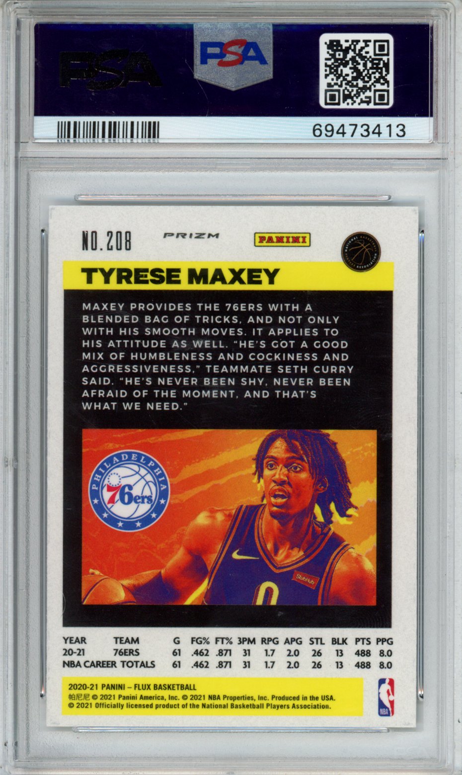 2020 Panini Flux Tyrese Maxey #208 Pulsar PSA 9