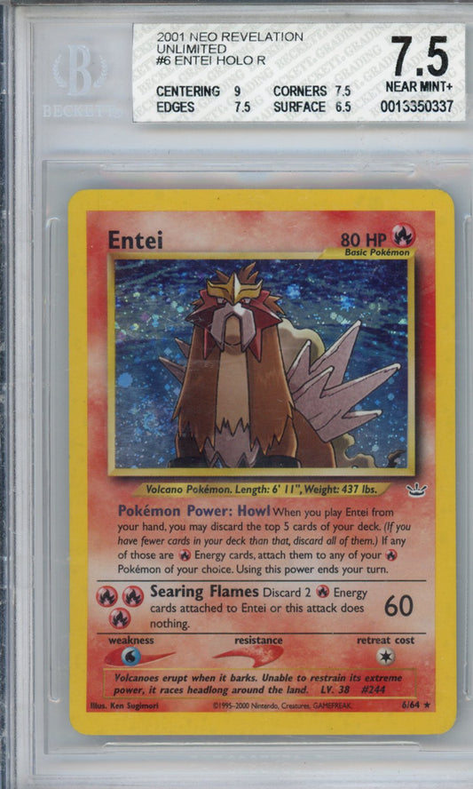 2001 Pokemon Neo Revelation Unlimited Entei HOLO R #6 BGS 7.5