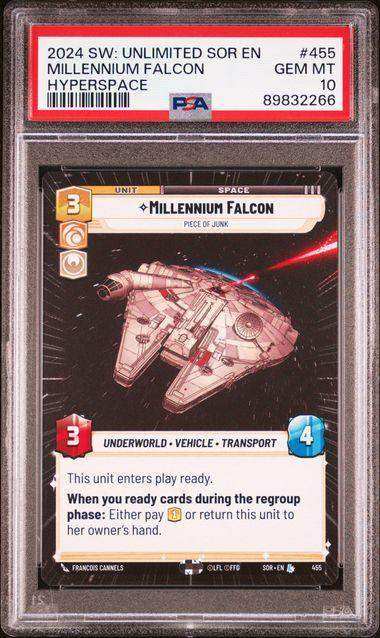 2024 STAR WARS: UNLIMITED SPARK OF REBELLION MILLENNIUM FALCON HYPERSPACE #455 PSA GEM MT 10