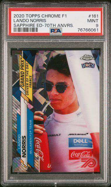 2020 TOPPS CHROME FORMULA 1 SAPPHIRE EDITION LANDO NORRIS SAPPHIRE ED-70TH ANVRS. #161 PSA MINT 9