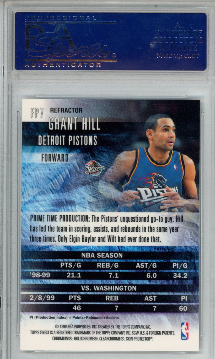 1999 Finest Producers Grant Hill #FP7 Refractor W Coating PSA 9