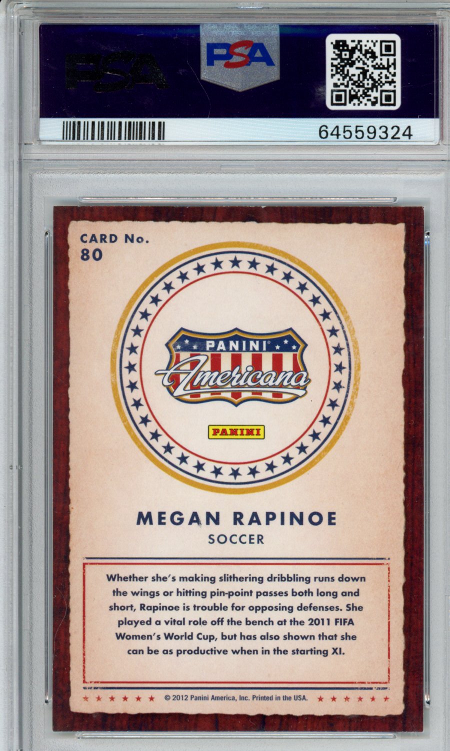 2012 AMERICANA MEGAN RAPINOE PSA AUTHENTIC/10 AUTO 64559324