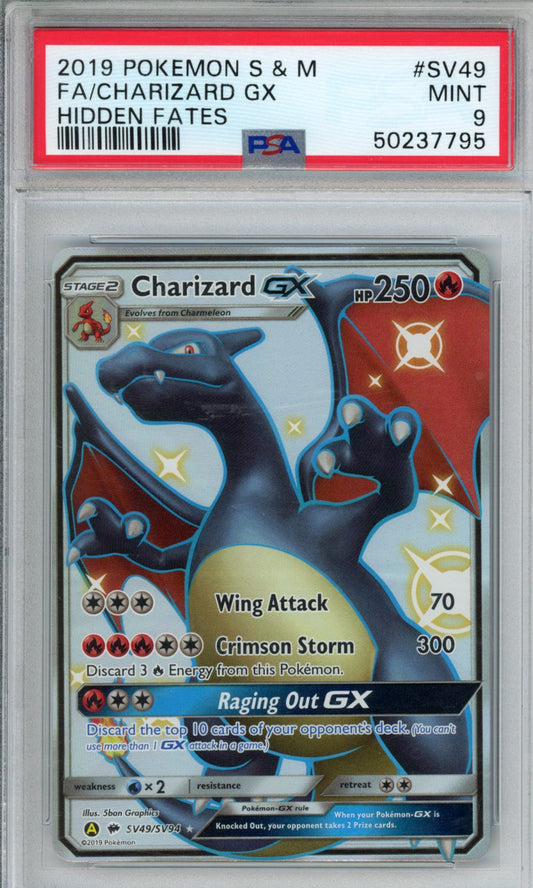 PokéMon TCG Charizard GX Fa #SV49 Mongolian Hidden Fates PSA 9