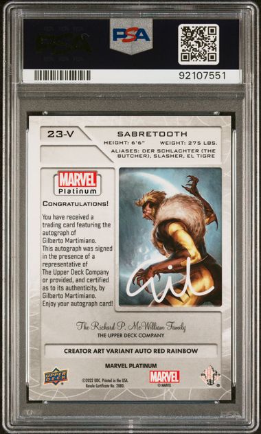 2023 UPPER DECK MARVEL PLATINUM AUTOGRAPHS GILBERTO MARTIMIANO AUTOGRAPH-VARIANT #23V PSA MINT 9