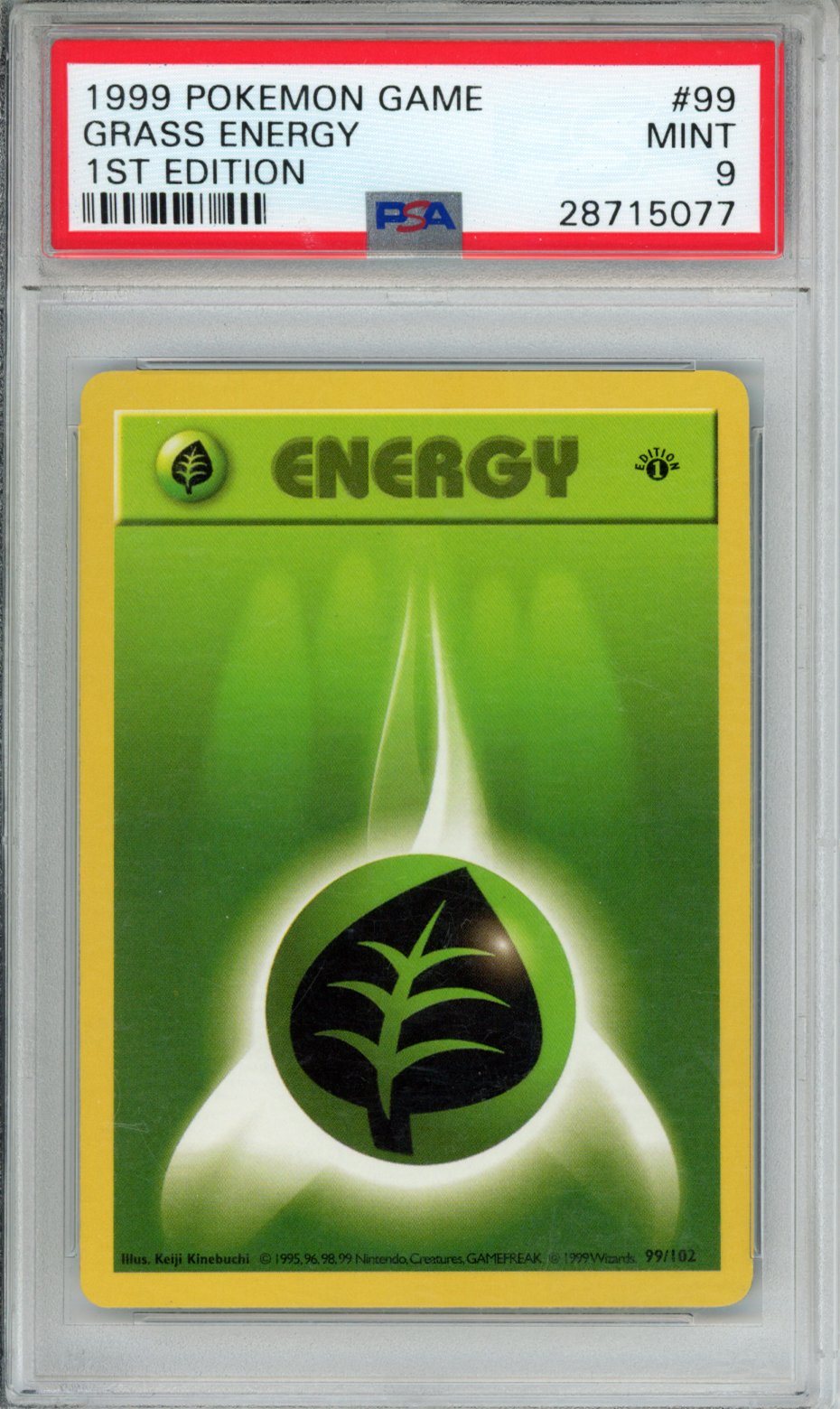 PokéMon TCG Grass Energy #99 1ST Edition PSA 9