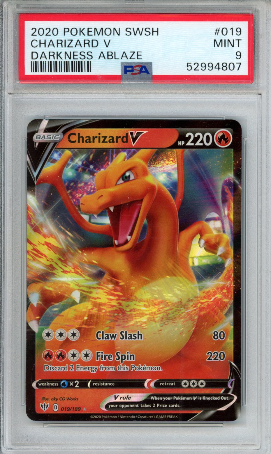 PokéMon TCG Charizard V #019 Darkness Ablaze PSA 9