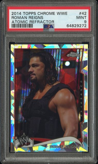 2014 TOPPS CHROME WWE ROMAN REIGNS ATOMIC REFRACTOR #42 PSA MINT 9