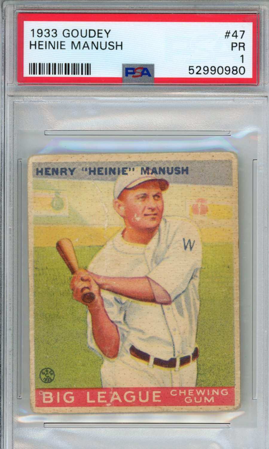 1933 Goudey Heinie Manush #47 PSA 1