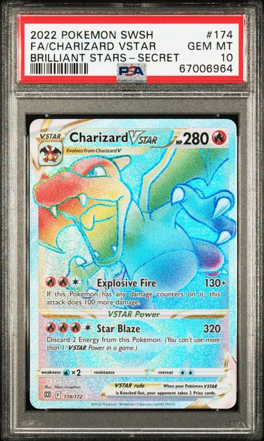 2022 POKEMON SWORD & SHIELD BRILLIANT STARS FA/CHARIZARD VSTAR BRILLIANT STARS-SECRET #174 PSA GEM MT 10