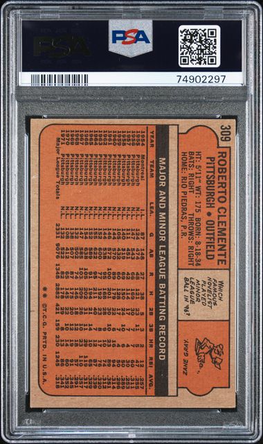 1972 TOPPS ROBERTO CLEMENTE #309 PSA VG-EX 4