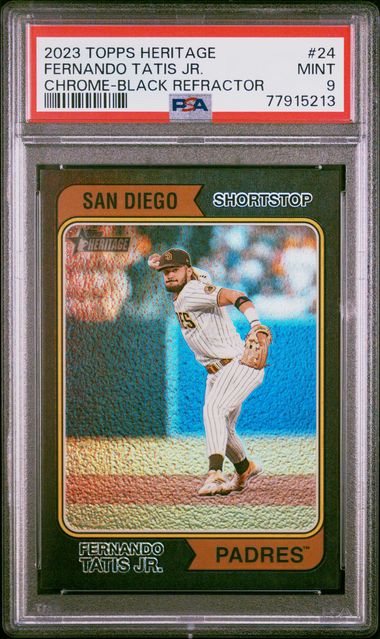 2023 TOPPS HERITAGE FERNANDO TATIS JR. CHROME-BLACK REFRACTOR #24 PSA MINT 9