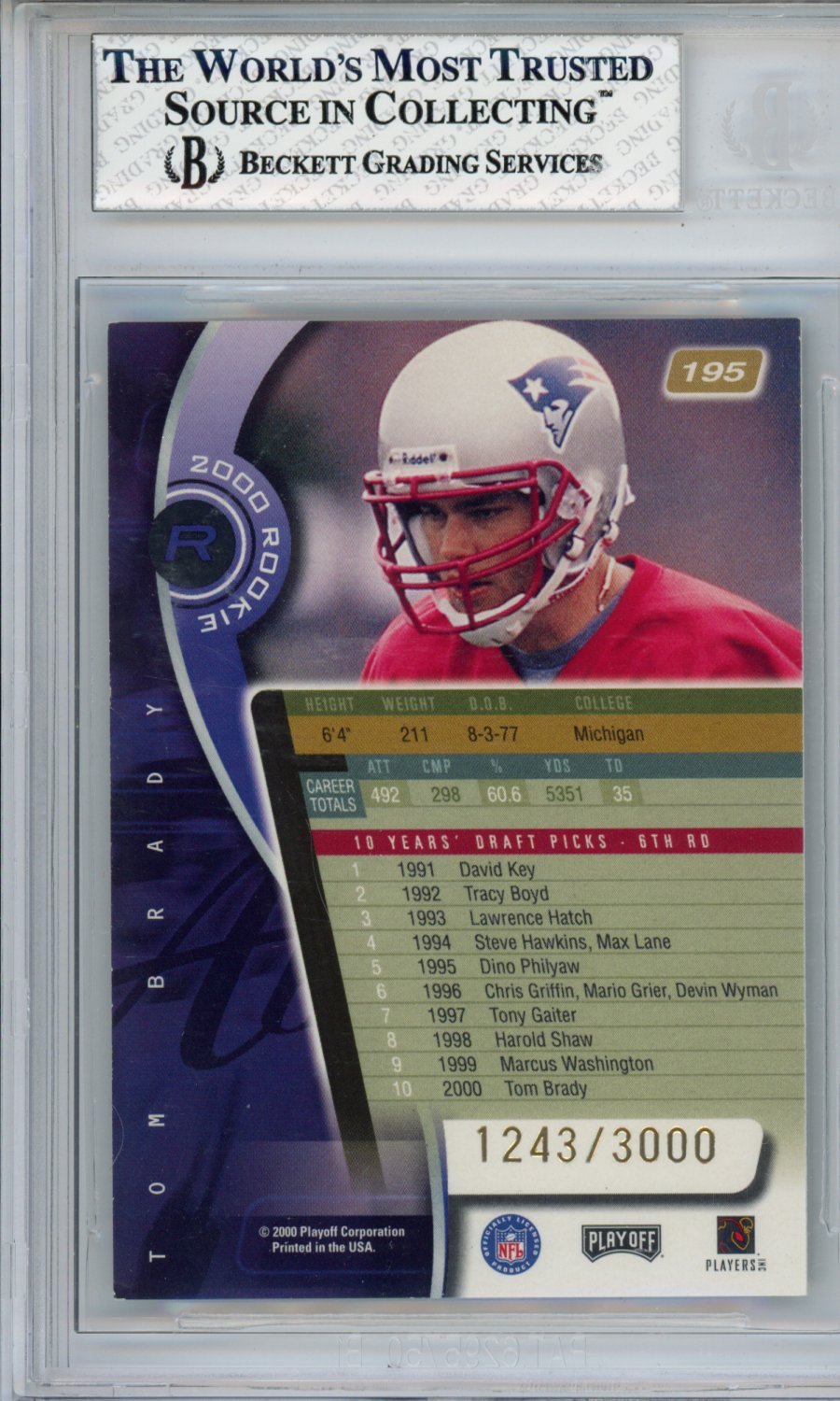 2000 Absolute Tom Brady RC #195 BGS 8