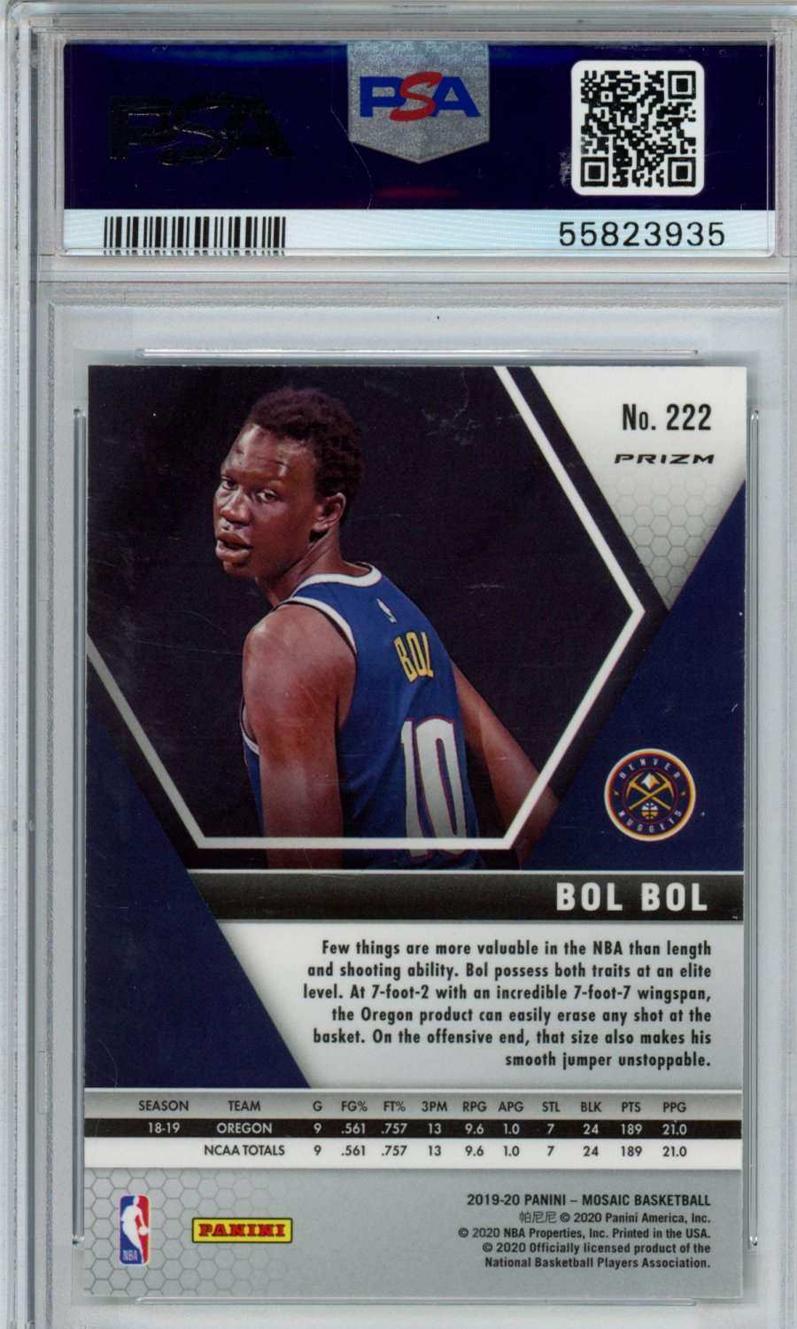 2019 Panini Mosaic Bol Bol #222 Genesis PSA 10