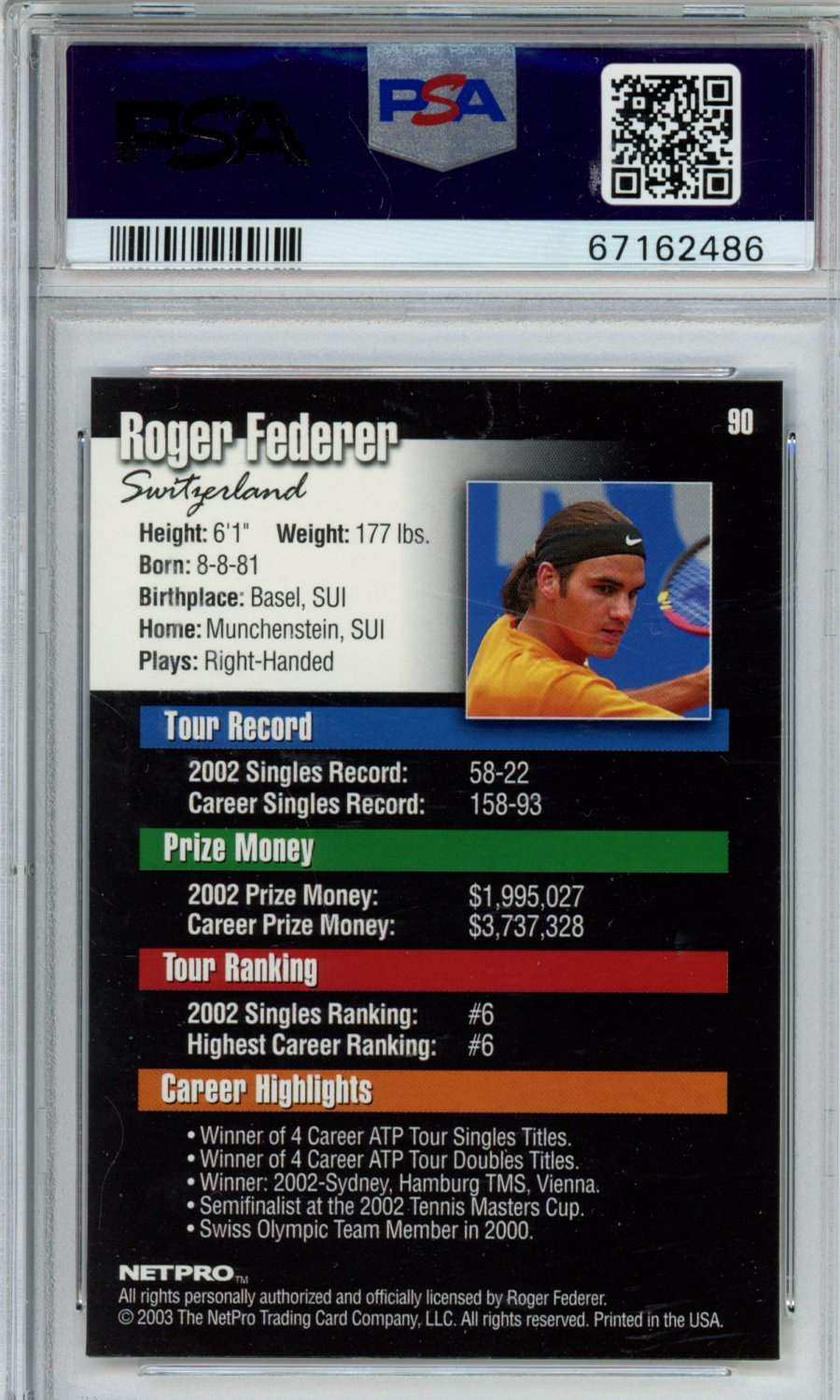 2003 Netpro Roger Federer #90 PSA 9