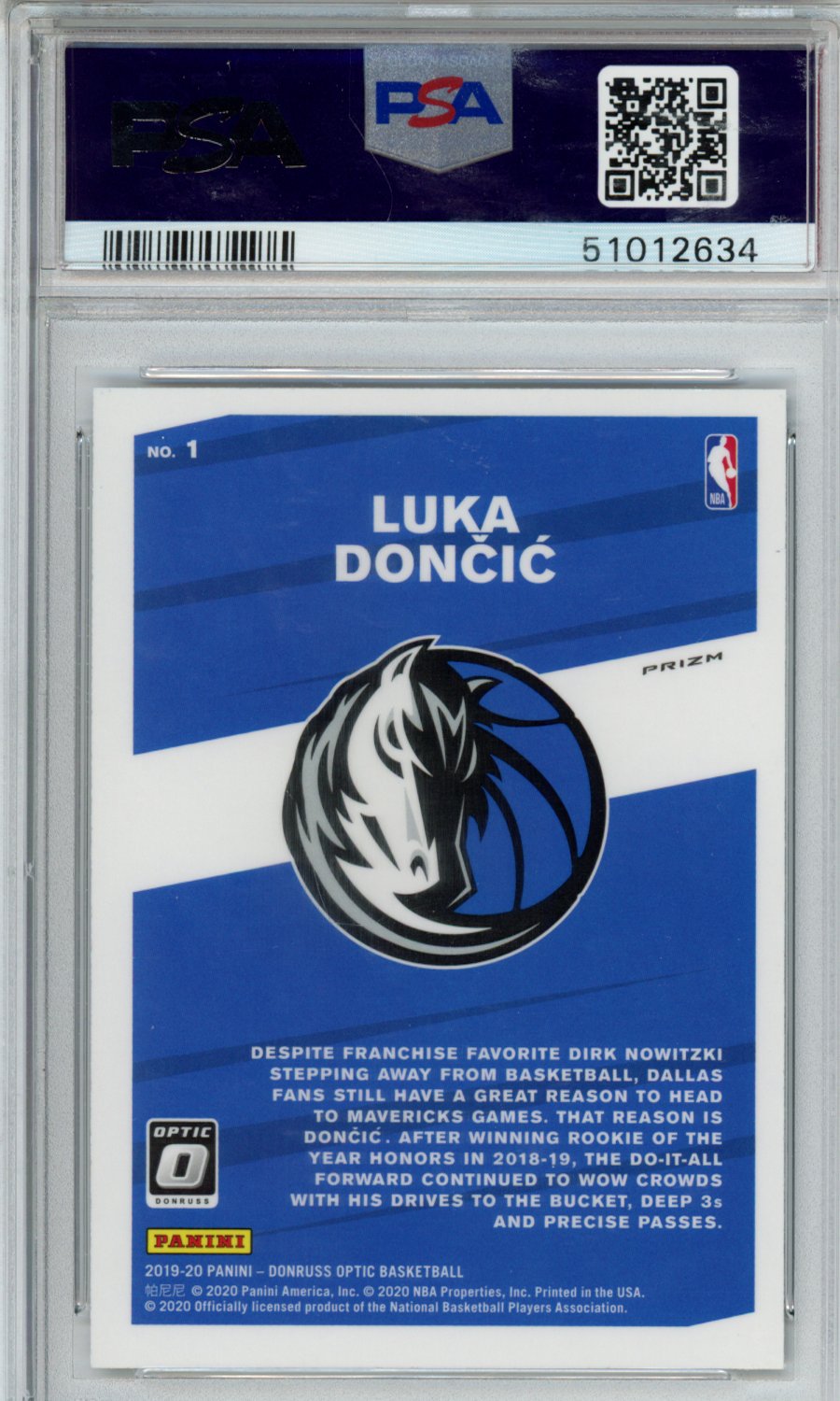 2019 Panini Donruss Optic My House! Luka Doncic #1 My House! Purple PSA 10