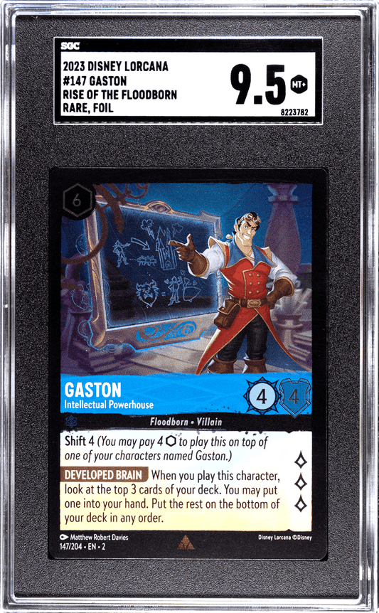 GASTON #147 2023 DISNEY LORCANA RISE OF THE FLOODBORN RARE FOIL SGC 9.5 MT+