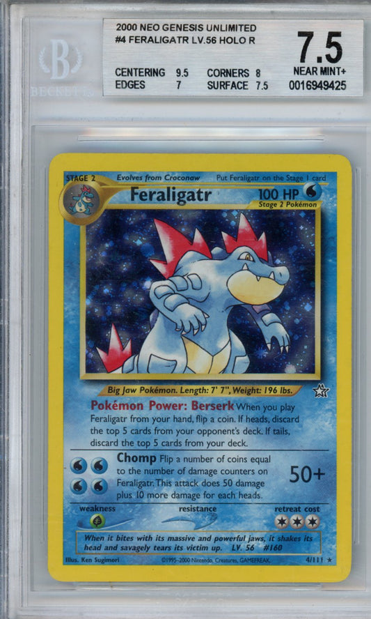 2000 Pokemon Neo Genesis Unlimited Feraligatr HOLO R #4 BGS 7.5