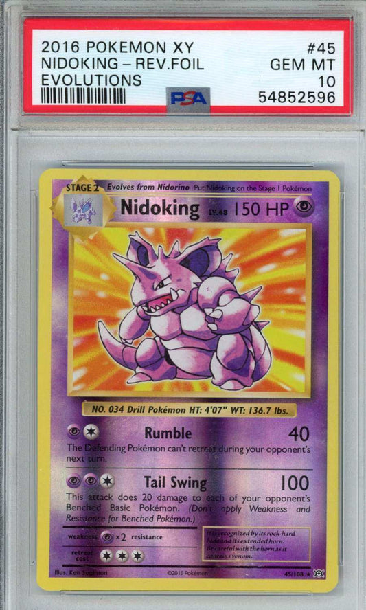 PokéMon TCG Nidoking-Rev. Foil #45 Evolutions PSA 10