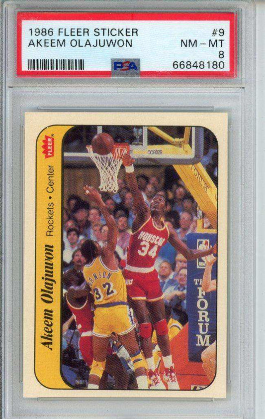 1986 Fleer Sticker Akeem Olajuwon #9 PSA 8