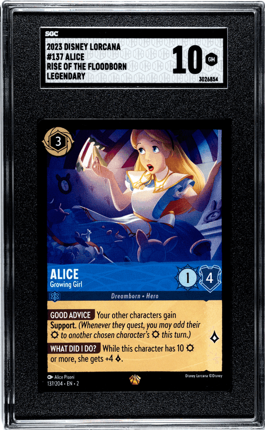 ALICE #137 2023 DISNEY LORCANA RISE OF THE FLOODBORN LEGENDARY SGC 10 GEM