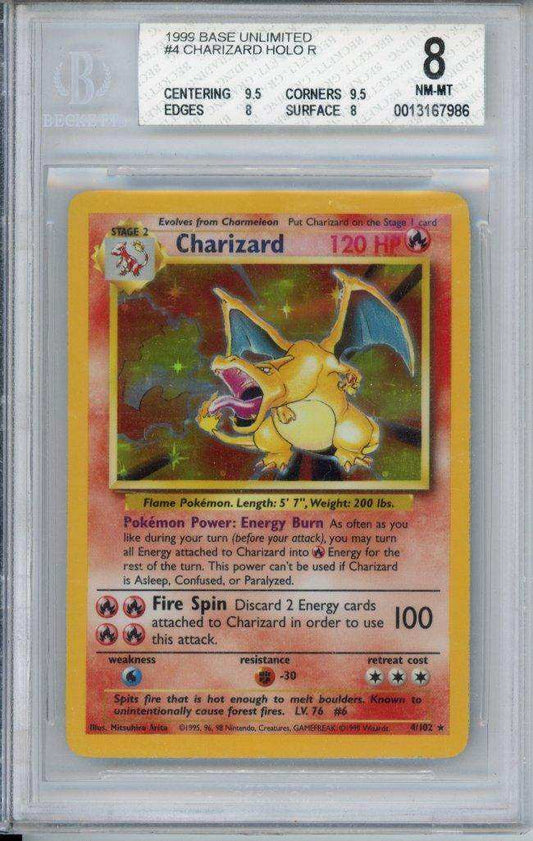 1999 Pokemon Base Unlimited Charizard HOLO R #4 BGS 8