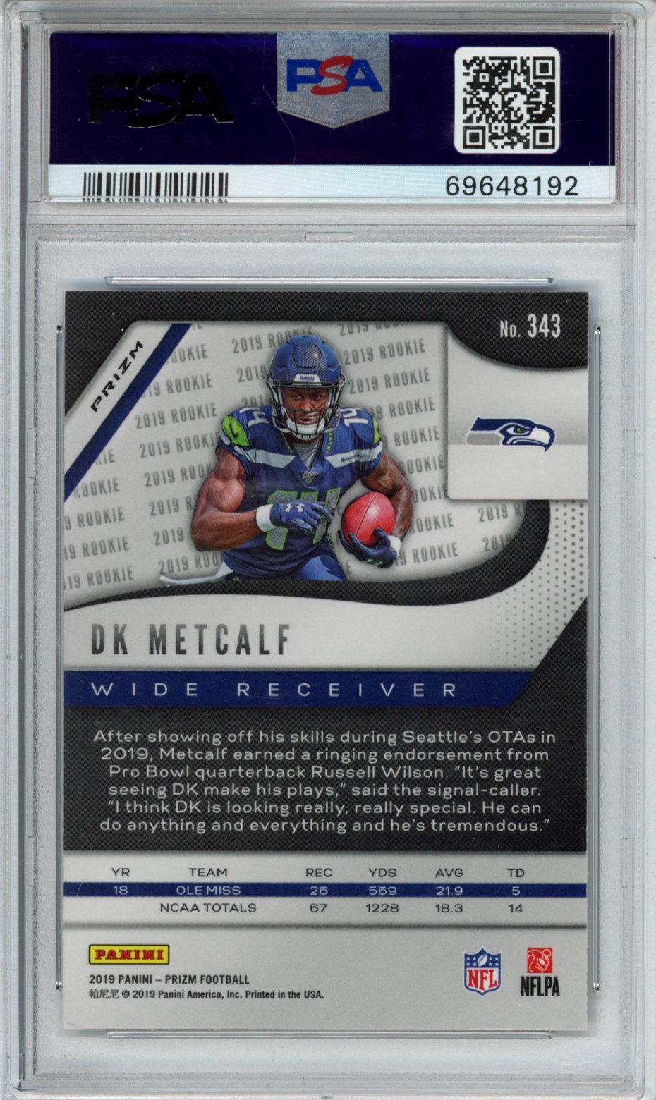 2019 Panini Prizm DK Metcalf #343 Red White Blue PSA 9