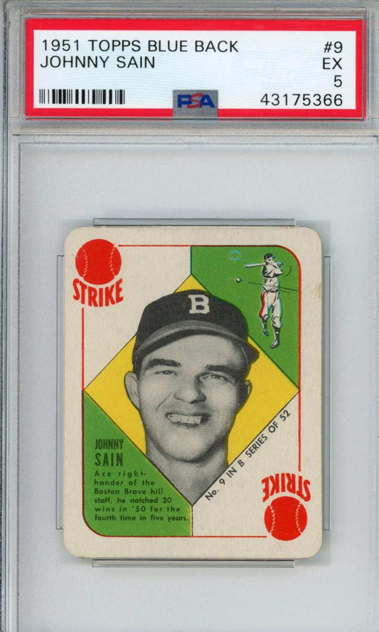 1951 Topps Blue Back Johnny Sain #9 PSA 5