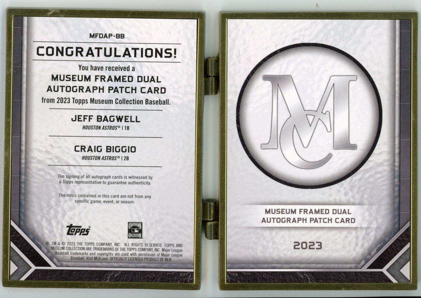 2023 MUSEUM JEFF BAGWELL CRAIG BIGGIO #MFDAP-BB 1/1