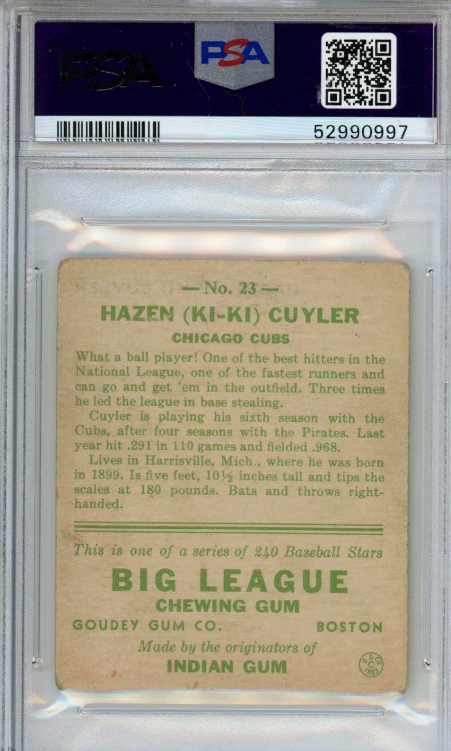 1933 Goudey Ki Ki Cuyler #23 PSA 1.5