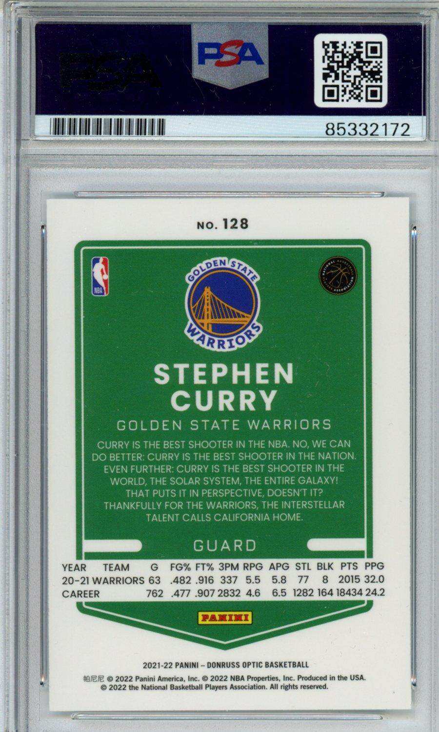 2023 Basketball 2021-22 OPTIC STEPHEN CURRY #128 IN PERSON AUTO PSA CERT 85332172