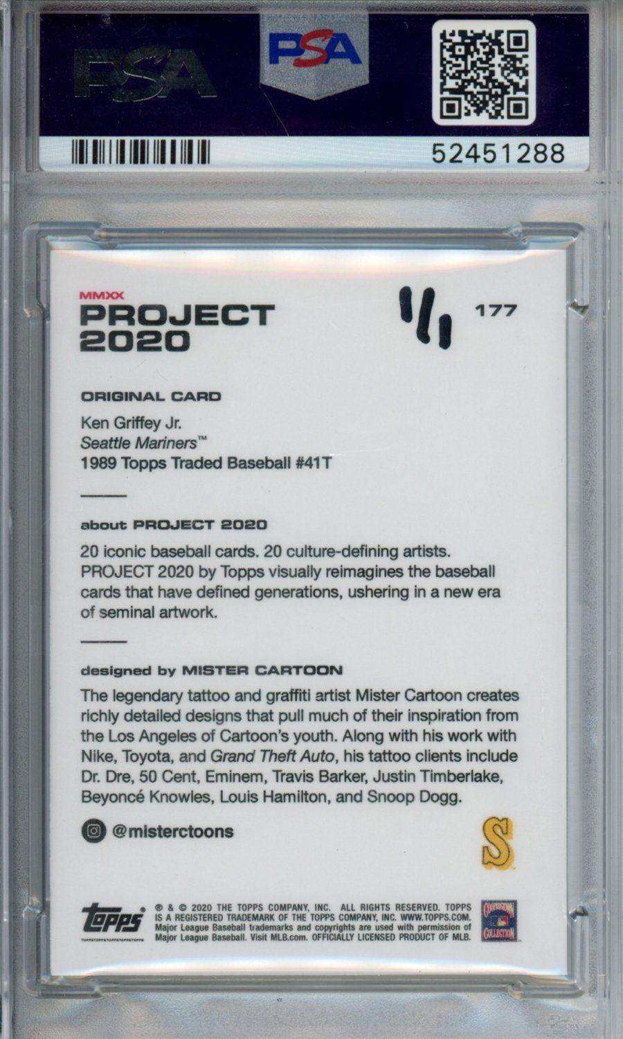 2023 Baseball 2020 TOPPS PROJECT KEN GRIFFEY JR #177 IN PERSON AUTO 1/1 PSA CERT 52451288