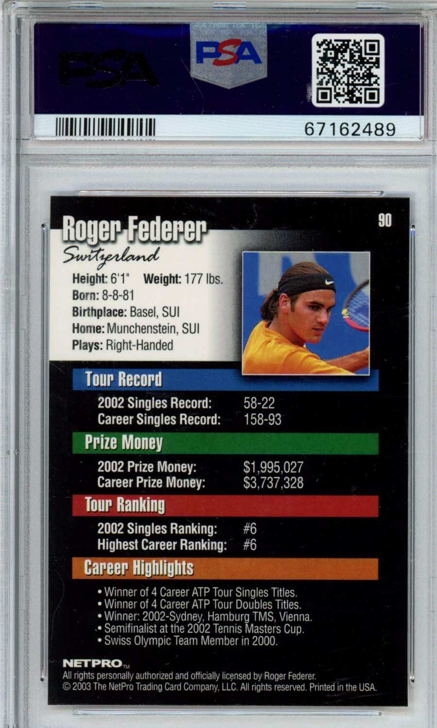 2003 Netpro Roger Federer #90 PSA 9