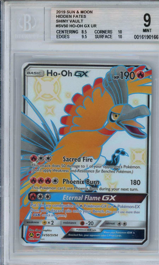 2019 Pokemon Sun and Moon Hidden Fates Shiny Vault Ho-Oh GX UR #SV50 BGS 9