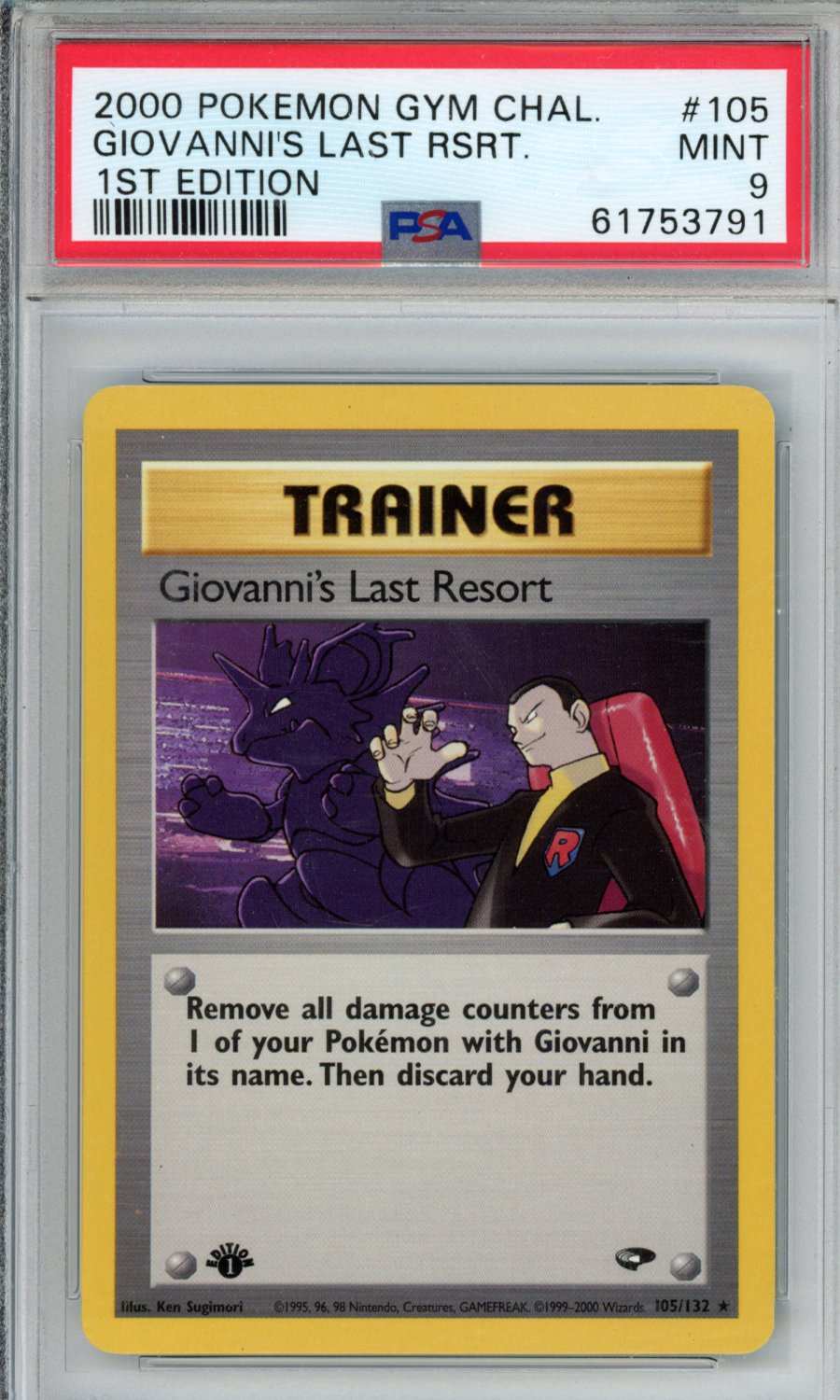 PokéMon TCG Giovanni's Last Rsrt. #105 1ST Edition PSA 9