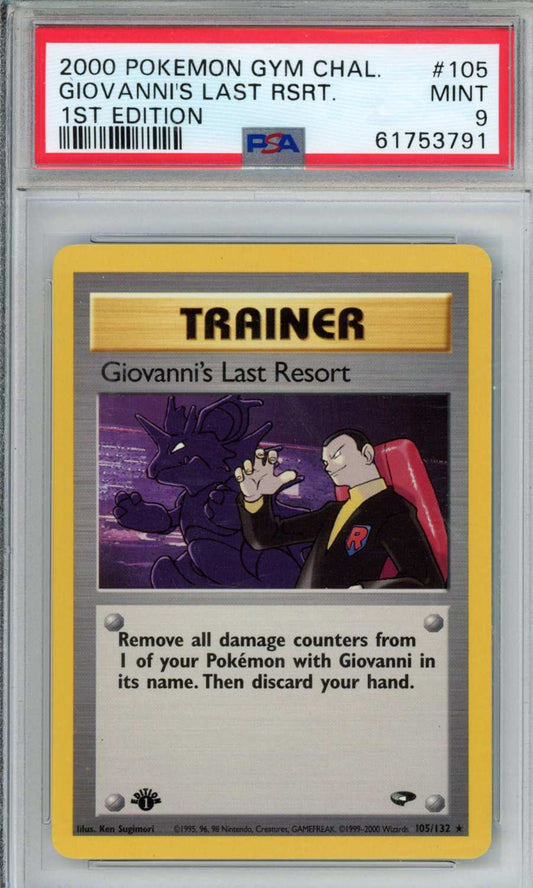 PokéMon TCG Giovanni's Last Rsrt. #105 1ST Edition PSA 9