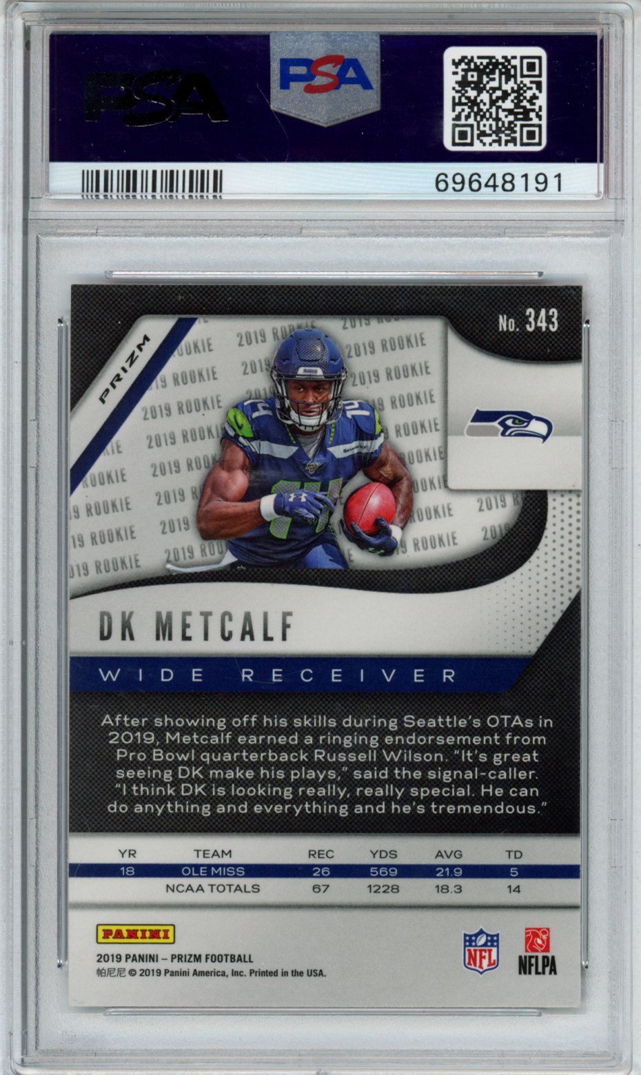 2019 Panini Prizm DK Metcalf #343 Red Ice PSA 9