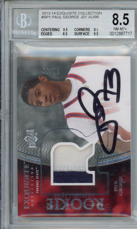 2013-14 Exquisite Collection Paul George JSY #SP1 AU/99 BGS 8.5 Auto 10