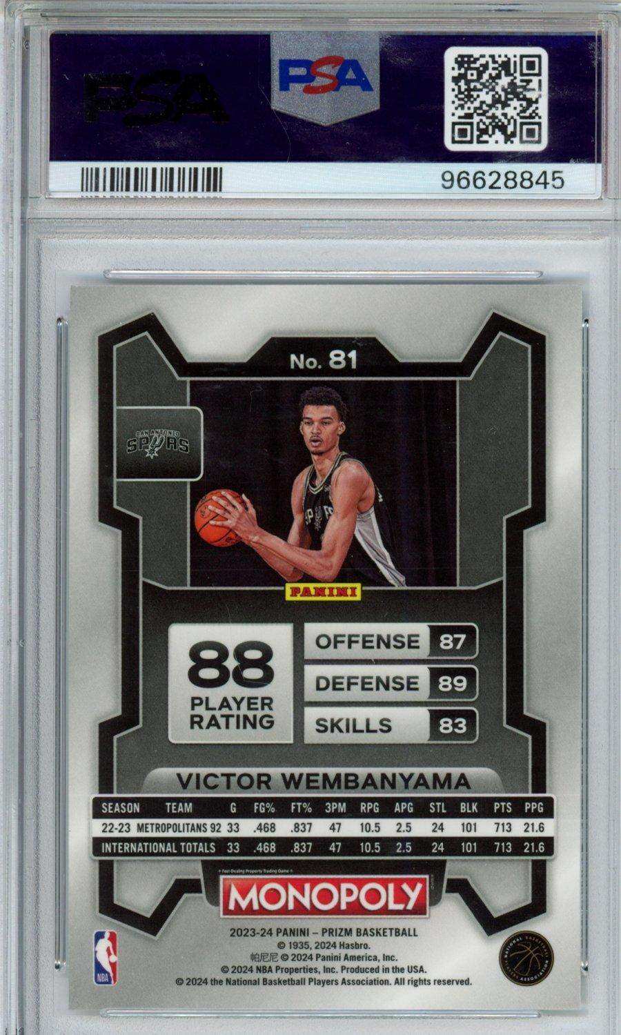 2023 Panini Prizm Monopoly Victor Wembanyama #81 PSA 10