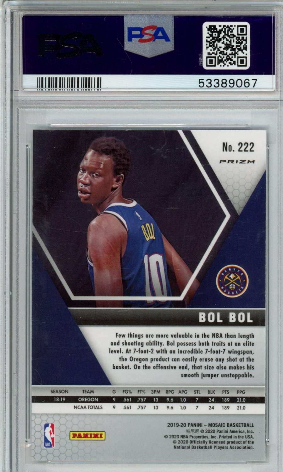 2019 Panini Mosaic Bol Bol #222 Genesis PSA 10