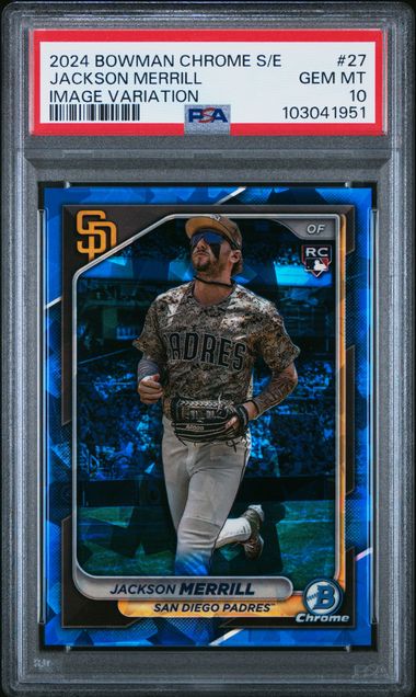 2024 BOWMAN CHROME SAPPHIRE EDITION JACKSON MERRILL IMAGE VARIATION #27 PSA GEM MT 10