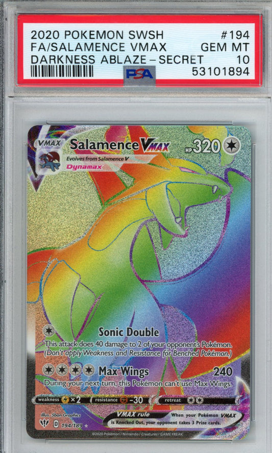 PokéMon TCG Salamence Vmax Fa #194 Darkness Ablaze-Secret PSA 10