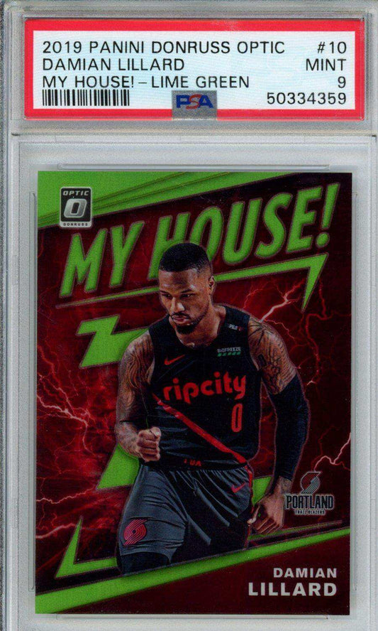 2019 Panini Donruss Optic My House! Damian Lillard #10 My House! Lime Green PSA 9