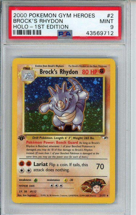 2000 Gym Heroes TCG Brock's Rhydon #2 Holo-1ST Edition PSA 9