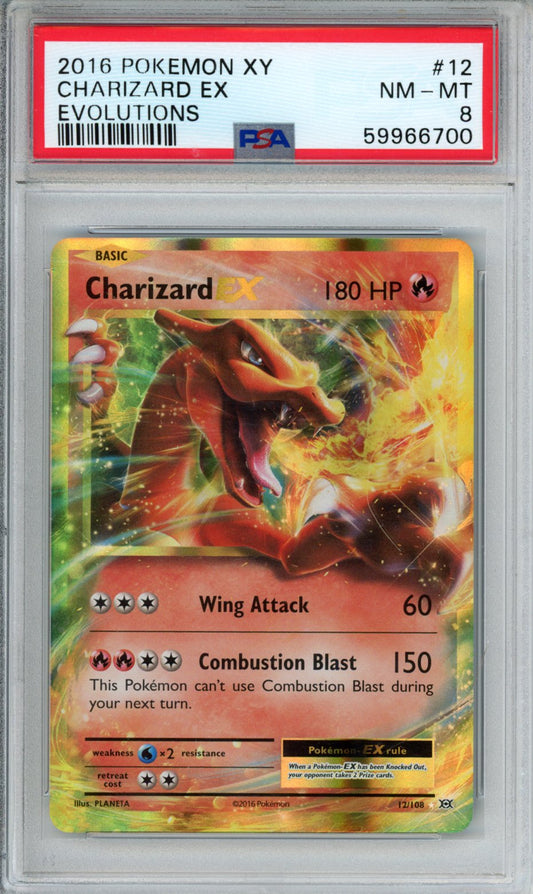 PokéMon TCG Charizard EX #12 Evolutions PSA 8