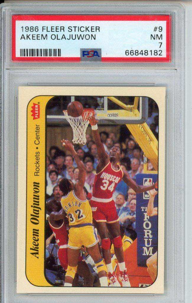 1986 Fleer Sticker Akeem Olajuwon #9 PSA 7