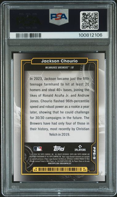 2024 TOPPS CHROME COSMIC PLANETARY PURSUIT JACKSON CHOURIO PLANETARY PURSUIT-THE SUN #9 PSA GEM MT 10